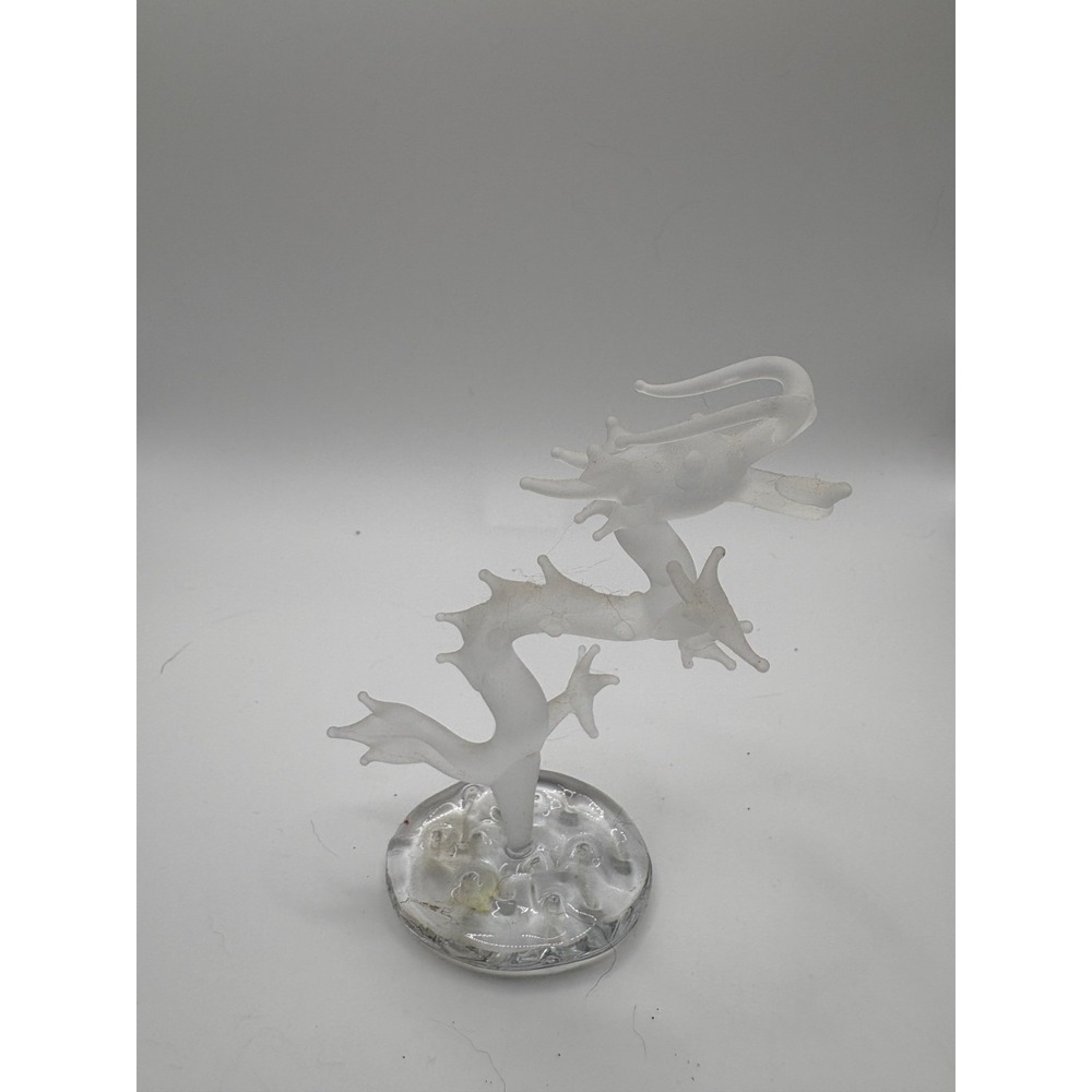 Frosted Glass Dragon Figurine on a Clear Base